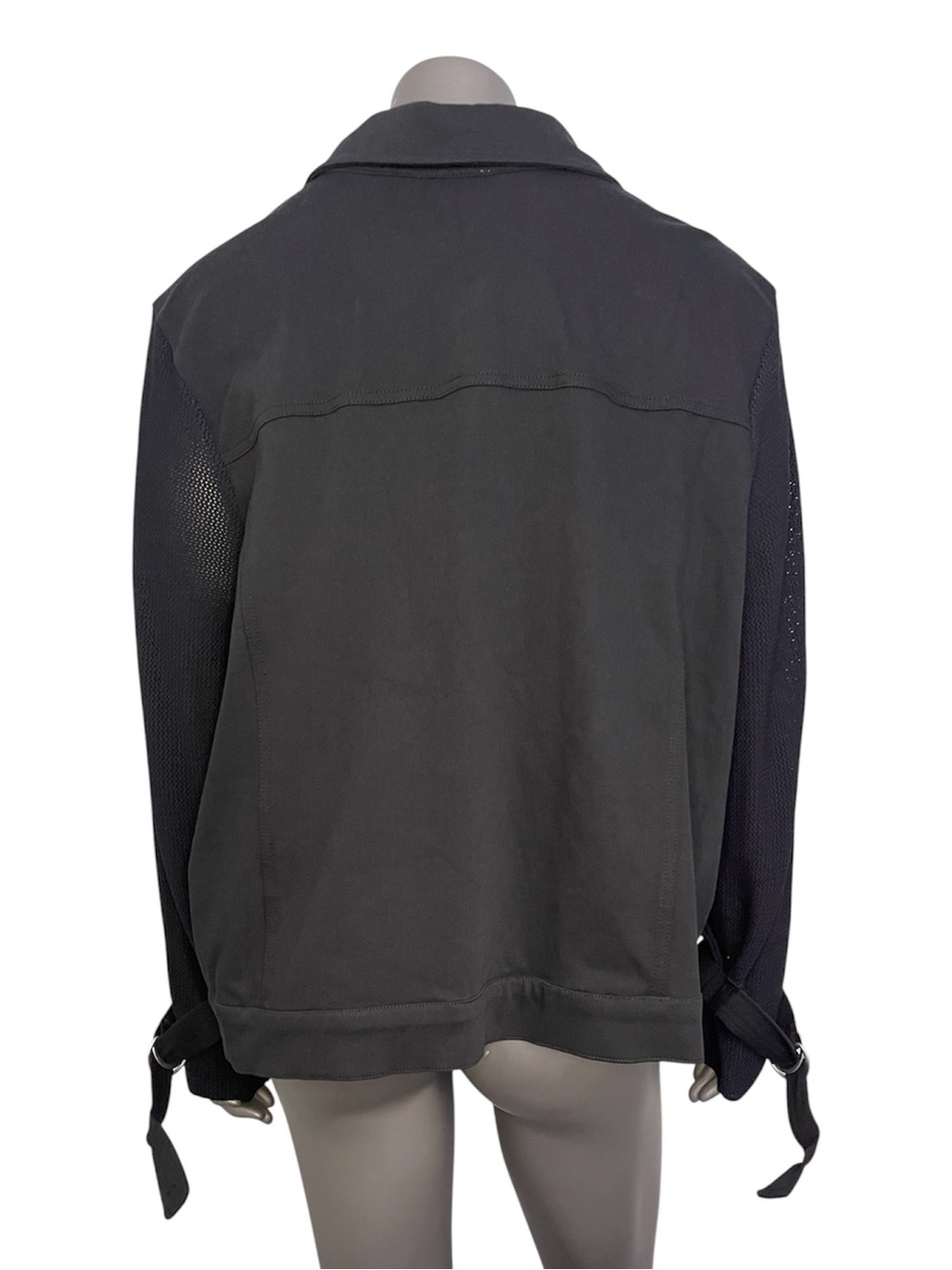 Grey By Jhoan Sebastian Grey Woman’s 2X Knit Denim Moto Jacket Black Mesh Sleeve - Picture 4 of 12